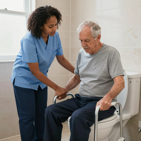 Caregiver assisting a senior man